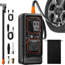 WOLFBOX 150PSI bandenopblazer, draagbare luchtcompressor, snoerloze luchtpomp voor auto's met digitaal manometer, draagbare bandenpomp, automatische uitschakeling, LED zaklamp
