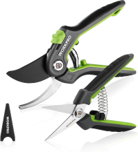 WORKPRO Tuinschaarset van 2, 210 mm SK5 Bypass snoeischaar voor verse takken, 160 mm Oogstschaar Plukscharen voor bloemen en fruit, Plantschaar Boom schaar Rozen schaar Bloemenschaar