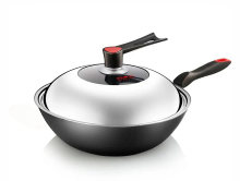 COOKER KING wokpan van koolstofstaal   met glazen deksel   30 cm