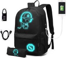 Kono School Bag Anime Luminous School Rugzak voor Jongens Meisjes Tieners Universiteitsstudenten Reis Rugzak Casual Daypack Glow in The Dark 15.6 Inch Laptop Rugzak Zwart
