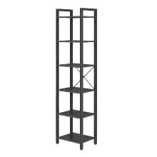 JOYFURNOS 6 Laags Hoge Boekenkast, Smalle Boekenkast met Stalen Frame, Slanke Boekenplank voor Woonkamer, Studieruimte, Zwart