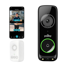 UNIVIEW Youkey DB322 Bedrade Videodeurbel met Dubbele Camera en Belsignaal, 2K Nachtzicht in Kleur, 2,4/5 GHz Wi‑Fi 6, Leveringsbewaking, Detectie van Pakketten, Personen en Beweging, Tweerichtingscommunicatie, 8 GB eMMC Geheugen, Geen Maandelijkse Kosten