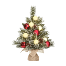 Black Box Trees Kaprun kerstboom met jute groen met rimpel rood 8L takken 36 op batterijen met timer   h45xd33 cm