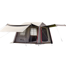 Mobi Garden, Holiday Mountain Lodge 5,9 alles in één automatische snel op te zetten tent & zeil, Bruin, Familiecamping, Parkcamping, Automatisch openend aluminiumlegering steunframe, Panoramische zijramen voor een breder zicht en betere ventilatie