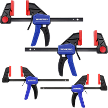 WORKPRO 4 delige F klemmen voor houtbewerking, 150 mm x2 en 120 mm x2, éénhandige klem/spreider, lichte uitvoering met snelwisselsystem, 23/68 kg