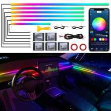 VGETTING Dreamcolor acryl interieur LED stripverlichting voor auto met draadloze app, RGB 6 in 1 met 175 inch 593 LED’s glasvezel lichtstrips, dynamische achtervolgende muziekgesynchroniseerde neon sfeerverlichting voor auto