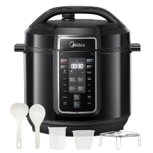 Midea 9 in 1 elektrische snelkookpan, 8 L, 1200 W, 12 vooraf ingestelde menu's, instant roestvrijstalen multicooker met antiaanbakpan, rijstkoker, yoghurtmaker, slowcooker, roerbakken, stomen, zwart