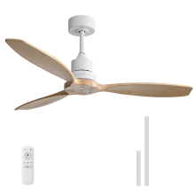 Sofucor 52K076 52 inch Downrod Wit Plafondventilator Zonder Licht Met Houten Bladen
