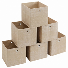 JOYFURNOS Licht Kaki Stoffen Opbergkubussen – Set van 6 Opvouwbare Dozen met Handvatten, 30 x 30 x 30 cm, Perfect voor Kubusrekken – Vliesstof, Geweldig voor Kleding & Kastorganisatie