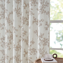 PONY DANCE Bloemgordijnen voor de woonkamer, halftransparante linnen overgordijnen met botanische wijnrankprint, met lussen en roede opening, natuur geïnspireerde woondecoratie, 2 panelen, 132 x 245 cm, taupe