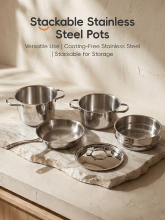 PURE COOK PURECOOK 304 Kookset Serie | 304 Tri‑Ply roestvrijstalen 5 delige stapelbare kookset