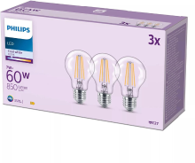 Philips LED Lamp Transparant   60 W   E27   Koelwit licht   3 stuks