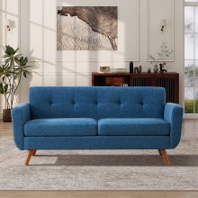 HONEYOU 165 cm loveseat bank, mid century modern decor loveseat banken voor woonkamer, geknoopte gestoffeerde kleine bank voor slaapkamer, stevig en eenvoudig te installeren loveseats meubels, blauw