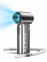 JISULIFE Life9S Snelle draagbare handventilator met 9 blads turboluchtstroom, 5000 mAh oplaadbare batterij, led display en 5 snelheidsstanden   Zilver