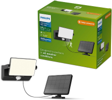 Philips Fyns Solar wandlamp   Zonne energie   Helder wit licht: 3000K   Zwart   Twee lichtstanden   Schemersensor   Bewegingssensor   IP44: weerbestendig   Solar buitenverlichting   Beveiligingslamp