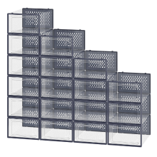 JOYFURNOS Set van 18 stapelbare sneakers opbergdozen, transparante plastic schoenenorganizers voor kledingkast, blauw en transparant