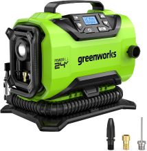Greenworks G24IN Acculuchtpomp, 11 Bar, Lage of Hoge Druk, Automatische Uitschakeling met 3 Adapters en 0,5 m Slang, Zonder 24 V Accu en Oplader, 3 Jaar Garantie