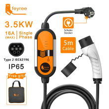 Feyree Type 2 16 A 3,5 kw draagbare EVSE oplader, laderkabel 5 m met Schuko stekker, stroomsterkte verstelbaar, voor elektrische auto’s