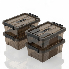 SPACEXPERT Draagbare Transparante Bruine Plastic Opbergdozen met Deksels, Organizer Container met Handvat en Clips, 12 L x 4, Maat: 42 x 29,5 x 17 cm