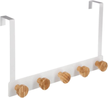 5Five Deurhaakrek   Bamboe & Staal, Wit, 5 Haken, 33,5 x 20 cm