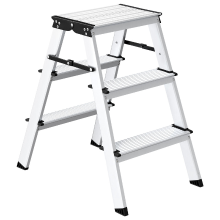 JOYFURNOS Ladder, 3 treden aluminiumlegering, PP kunststof, stalen ladder, multifunctioneel, max. Draagvermogen 150 kg, zilver