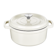COOKER KING Chuanjia geëmailleerde cast iron braadpan/stoombraadpan, robust ontwerp, even warmteverdeling, langdurige warmtebehoud, amandelwit, 24 cm