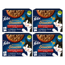 Felix Sensations Sauces landelijke selectie nat kattenvoer kalkoen, rund & lam 12*4 = 48 × 85 g