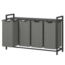 JOYFURNOS Wasmand met 4 Vakken en Uittrekbare & Uitneembare Binnenzakken, Plank – Metalen Frame, 4 x 40 L, 116 x 33 x 72 cm, Leigrijs & Antracietgrijs