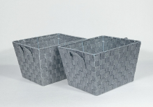 KEVAHOME set van 2 opbergzakken van geweven PP riem   grijs   12 x 10 x 8