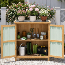 AOXUN Houten tuinopslagkast, Buitentoolshut met verstelbare planken, Weerbestendig toolsgaardhuisje, Magnetische deurslot, 81,5 x 34 x 96 cm, Zwart
