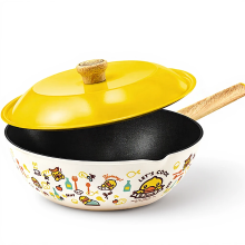 COOKER KING kleine gele eend samenwerkingsmodel antiaanbakwok, multifunctionele roerbakpan met platte bodem, 30 cm