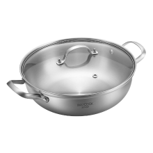 Maxcook 3 laags 304 roestvrijstalen hot pot 28 cm binnendiameter, kookgerei met dubbele handgrepen en glazen deksel voor dagelijks koken in de keuken MCT2027