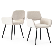 URBAN MEUBLE Set van 2 Scandinavische Eetkamerstoelen Beige Stof Zwarte Poten MAYFAIR BEIGE