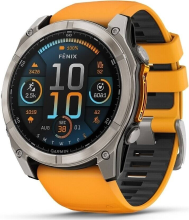 GARMIN Fenix 8 – 51 mm AMOLED Saffier Titanium Smartwatch   Oranje Siliconen Band
