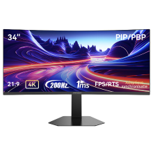 INNOCN 34 inch Curved Ultrawide Gaming Monitor, 200 Hz, WQHD, 3440 x 1440, R1500, Zwart