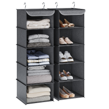 JOYFURNOS Set van 2 Opvouwbare Hangende Kledingkastplanken, Kledingkast Opbergorganizers met Stevige Metalen Haken en Verwijderbare Bamboe Inzetstukken voor Stevige Ondersteuning, 30 x 30 x 90 cm Verticaal Ruimtebesparend Ontwerp, Ideaal voor Sweaters, Je