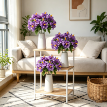 Yuejia 3 Stuks 17,8 in / 45 cm Kunstbloemen voor Buiten Kunstplanten Realistische Imitatie Hibiscus Tropische Bloem Zijdebloemen voor Buiten Plantenbak Veranda Terras Tuin Huisdecoratie (Paars)