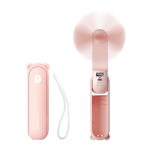 JISULIFE Mini Handventilator, 3 in 1 (Persoonlijke ventilator/2000 mAh oplaadbare powerbank/zaklamp) Zakelijk ontwerp voor buiten, roze