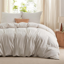 Beddengoed 155 x 220 cm, 3 delig, naturel, zacht, Oeko Tex, 90% polyester microvezel, beddengoedset, 1 dekbedovertrek van 155 x 220 cm met ritssluiting en 2 kussenslopen van 80 x 80 cm, 90% polyester