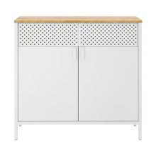 JOYFURNOS Ochama Metalen opbergkast in Mat Wit en Kameelgeel – Dubbele deuren met magneetsluiting, verstelbare plank, 80 x 40 x 76 cm, stalen en spaanplaat frame – veilige en veelzijdige kast