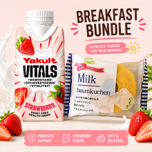 Ontbijtcombinatie: Yakult Aardbeiendrank & Japanse Melk Baum Cake
