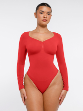 Feelingirl naadloze thong bodysuit met lange mouwen, taillecontrole, S, rood