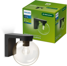 Philips Ulio Wandlamp   Buitenverlichting   E27 fitting   Weerbestendig: IP44   Zwart   Hoogwaardig Aluminium en Glas   Modern design
