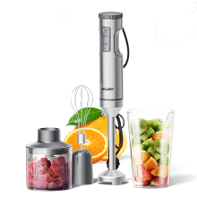 ROUNY Krachtige staafmixer, 4 in 1 roestvrijstalen staafmixer, max. 1200 W, 15.000 Tpm, 700 ml maatbeker, 500 ml hakmolen, garde voor soepen en sauzen, H1