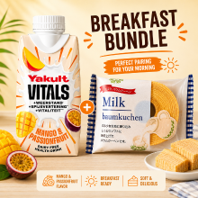 Ontbijtcombinatie: Yakult Mango Passievrucht & Melk Baum Cake