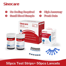 Sinocare 50 stuks bloedsuikerteststrips en 50 stuks lanceringapparaten diabetesstrips alleen voor Sinocare Safe AQ slimme bloedsuikermeter