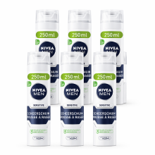 NIVEA MEN Sensitive Scheerschuim   Bevat Kamille en Hydraterende Vitamine E   Scheerschuim Voor de gevoelige huid 250 ml (6 Pack)