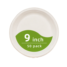 Biologisch afbreekbare papieren borden 23 cm, 50 stuks, wegwerp borden van suikerriet, sterke bagasse dinerborden voor warm en koud eten, voor picknick, verjaardagsfeest en BBQ