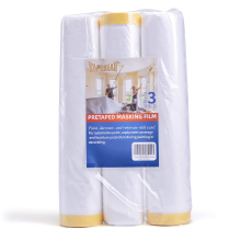TAPEBEAR vooraf getapete afdekfolie, tape en afdekfolie, kunststof folierol, afdekfolie met schilderstape voor auto's, kunststof afdekfolie voor apparaten en meubels, 9 voet x 90 voet, 2600 mm x 27 m, 3 rollen