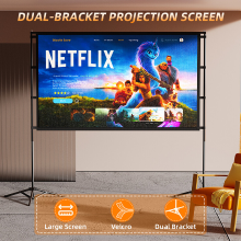 XBJ 72 inch draagbaar projectorbeeldscherm met statiefstandaard, opvouwbaar kreukvrij, 4 bevestigingstouwen, 6 grondpennen & draagtas voor buitenfilm/voetbalwedstrijd/campingfeest